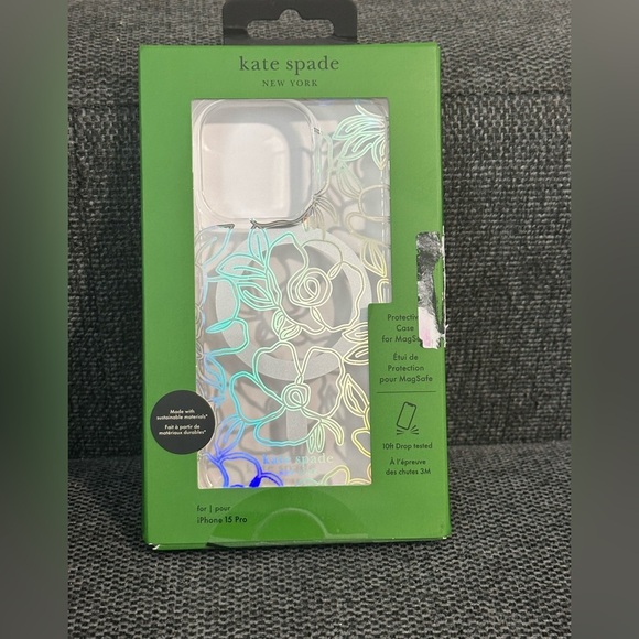 Kate Spade iPhone 15 Pro (6.1”) MagSafe Protective Case Floral Iridescent NIB - Picture 3 of 8